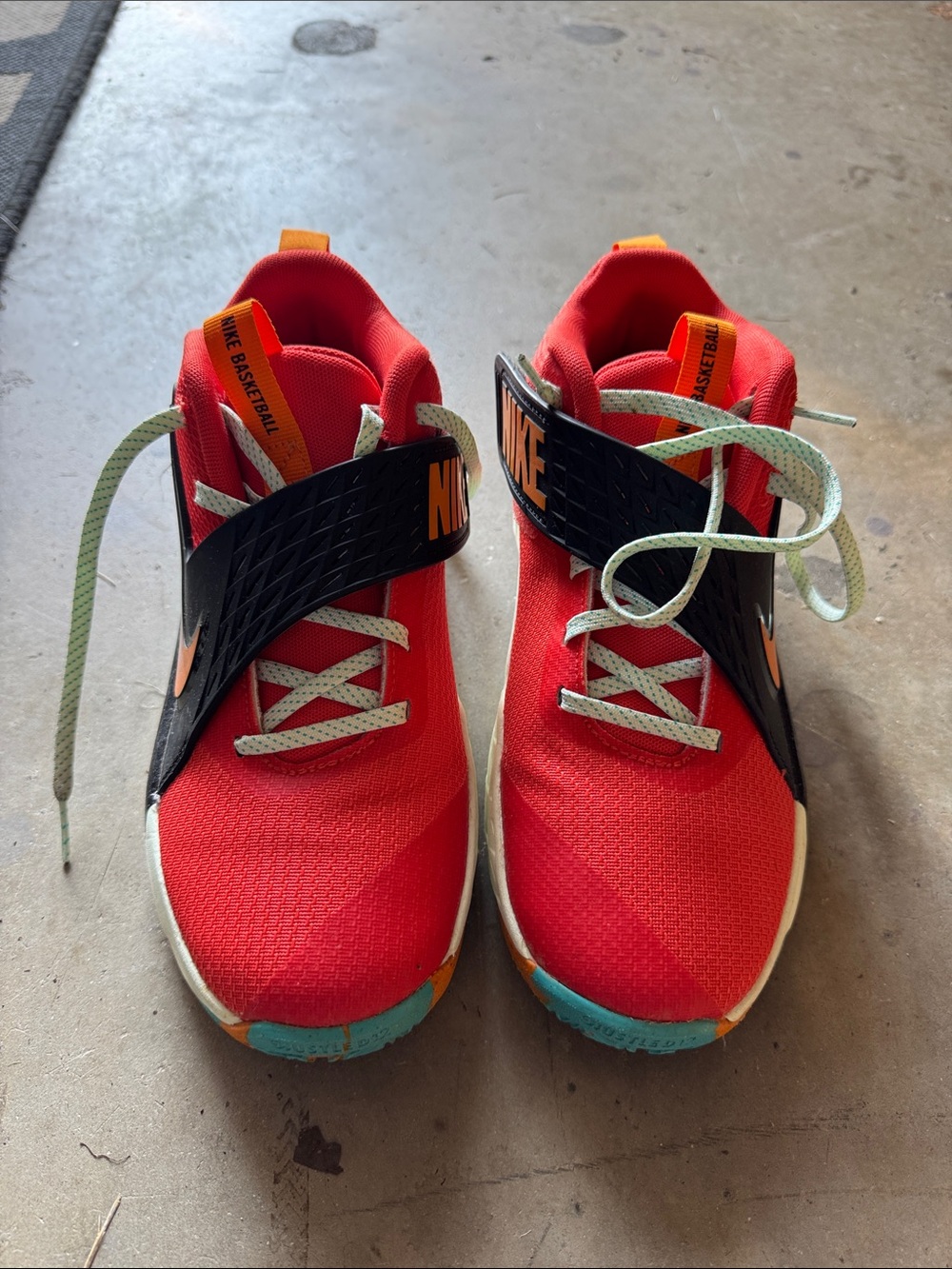 🚨🚨 NIKE Kids Orange  Basketball Sneakers with Black Strap and Turquoise Accents